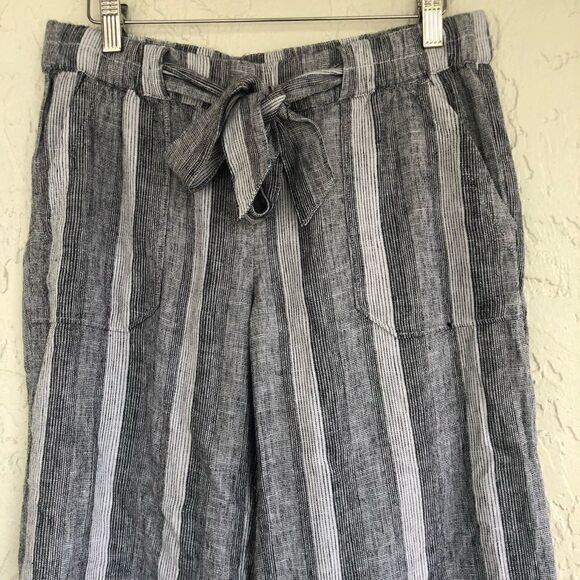 CASLON Linen Stripe Crop Pants Belted Waist Fringe Hem Beachy Small Petite - Picture 3 of 9